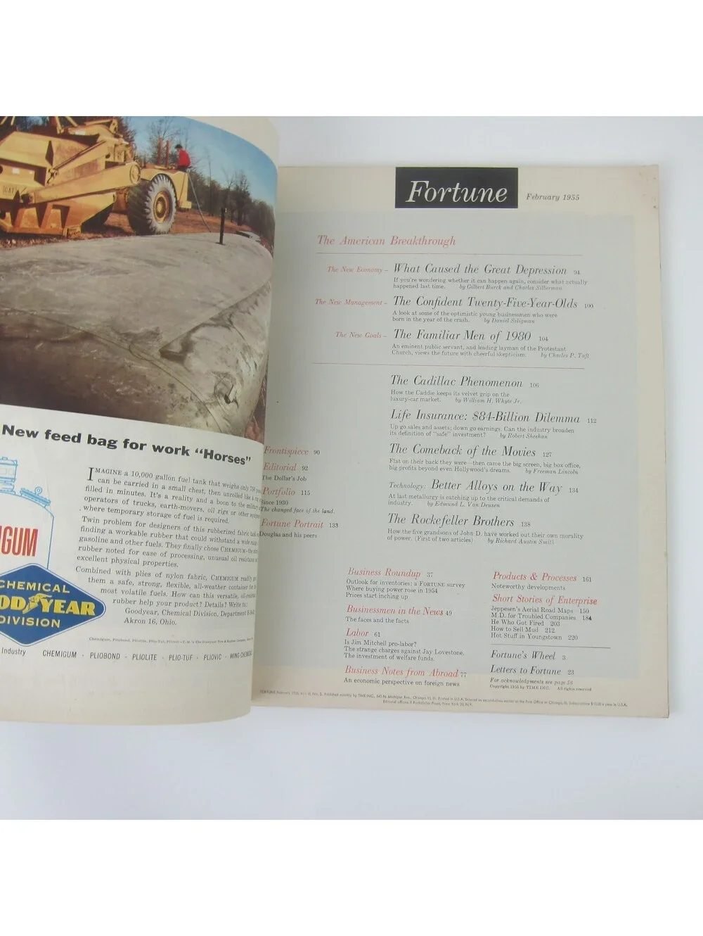 Vintage FORTUNE Magazine February 1955 Cadillac Ford Buick GM Rockefeller Bros